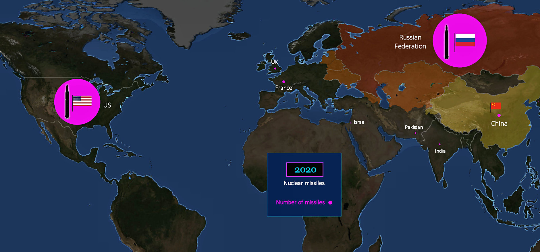 Nuclear missile arsenals, 2020 map